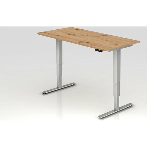 Büro Schreibtisch Stehtisch höhenverstellbar 160x80 cm Modell XDSM16 mit Memory-Schalter R=Asteiche-silber-ohne PC Halter