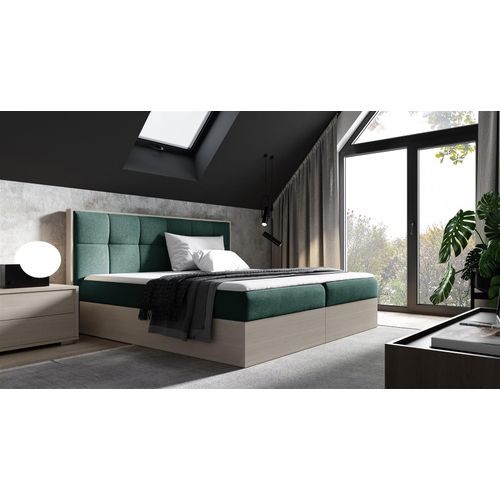 Boxspringbett Bett THANOS 180x200cm Nordic Teak Stoff Grün inkl. Bettkasten