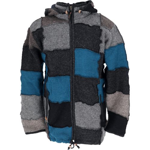 Kuschelige, Gefütterte Strickjacke, Patchwork Wolljacke Nepaljacke - Modell 19, Herren, Grau, Wolle, Größe: S