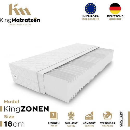 Matratze KingZonen 7 Zonen 180 x 200 x 16 cm aus hochwertigem Kaltschaum | Rollmatratze mit waschbarem Bezug und Memory Marken