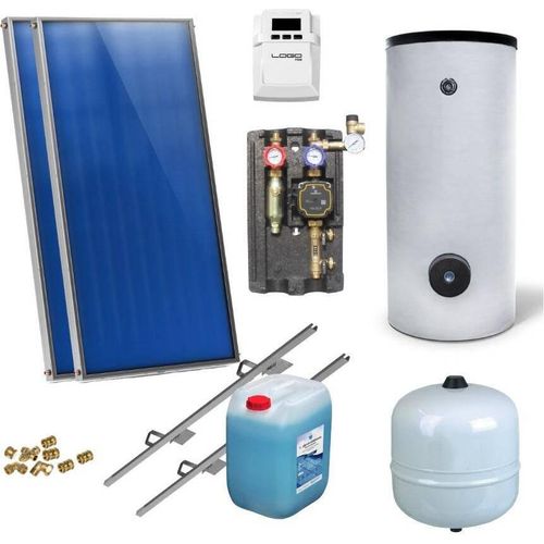 Solaranlage Warmwasser Solarpaket 2 Kollektoren Speicher Flachkollektor