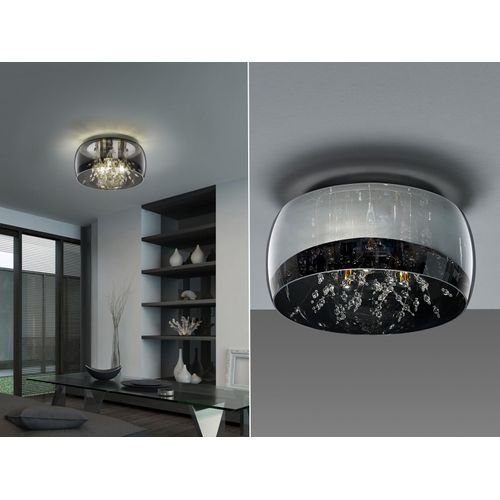 LED Deckenleuchte mit Glasschirm Rauchglas Optik & Kristallbehang Galerie Lampen