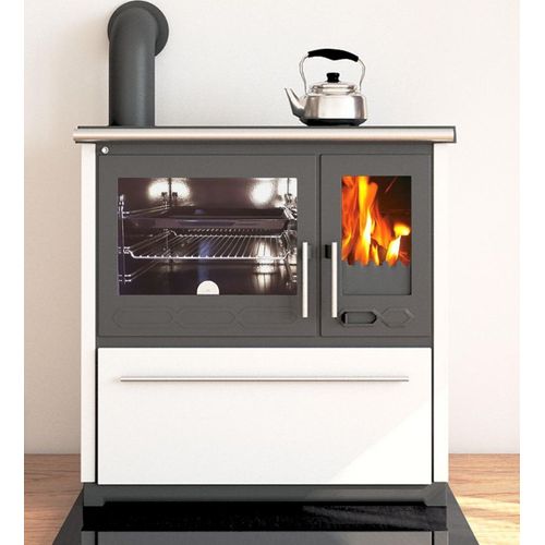 EEK A+ Küchenofen Holzherd Plamen 850 weiß, linke Version - 8 kW Dauerbrandherd