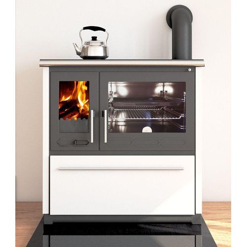 EEK A+ Küchenofen Holzherd Plamen 850 weiß, rechte Version - 8 kW Dauerbrandherd