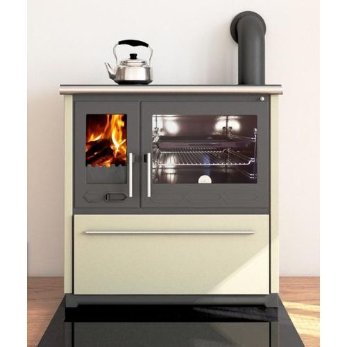 EEK A+ Plamen Küchenhexe Holzherd 850 creme, rechte Version - 8 kW Dauerbrandherd