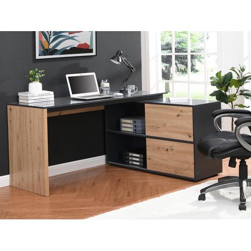 Sekretär mit 3 Türen - MDF - Naturfarben & Schwarz - COLIOBA