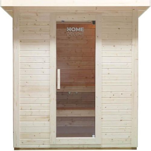 HOME DELUXE - Outdoor Saunahaus TALO L - für 4 Personen - Maße: 221 x 217 x 221 cm, Holz: Fichtenholz - inkl. Saunaofen und Saunazubehör I Gartensauna, Außensauna, Sauna