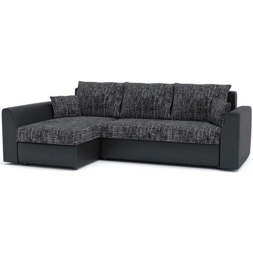 Ecksofa mit Schlaffunktion, Eckcouch mit Bettkasten, PAUL, Dunkelgrau&Schwarz