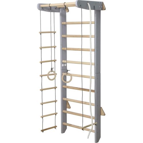 Sprossenwand Numi aus Holz + Turnringe + Strickleiter | Klettergerüst Kinderzimmer Spielplatz indoor