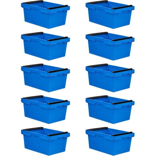 SparSet 10x Conical Mehrweg-Stapelbehälter mit Stapelbügel Blau | HxBxT 27,3x40x60cm | 47 Liter | Lagerbox Eurobox Transportbox Transportbehälter Stapelbehälter