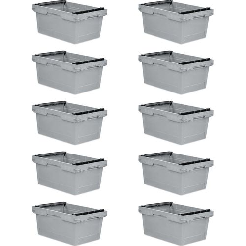 SparSet 10x Conical Mehrweg-Stapelbehälter mit Stapelbügel Grau | HxBxT 27,3x40x60cm | 47 Liter | Lagerbox Eurobox Transportbox Transportbehälter Stapelbehälter