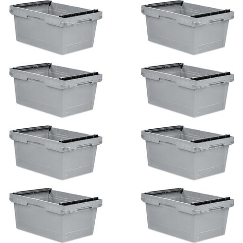 SuperSparSet 8x Conical Mehrweg-Stapelbehälter mit Stapelbügel Grau | HxBxT 27,3x40x60cm | 47 Liter | Lagerbox Eurobox Transportbox Transportbehälter Stapelbehälter