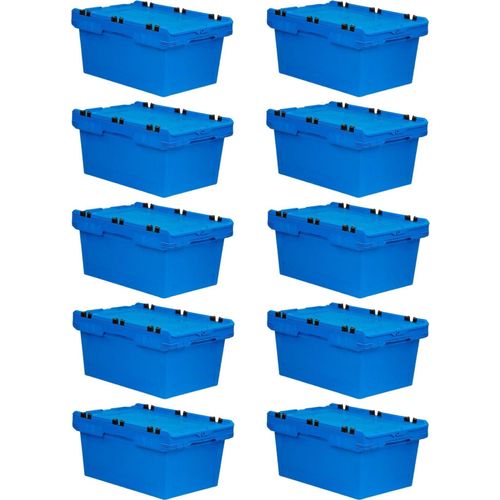 SparSet 10x Conical Mehrweg-Stapelbehälter mit Krokodildeckel Blau | HxBxT 29,9x41x61cm | 47 Liter | Lagerbox Eurobox Transportbox Transportbehälter Stapelbehälter