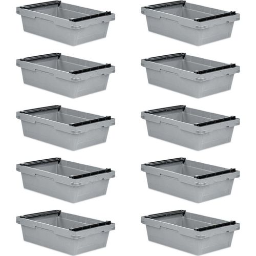 SuperSparSet 10x Conical Mehrweg-Stapelbehälter mit Stapelbügel Grau | HxBxT 17,3x40x60cm | 29 Liter | Lagerbox Eurobox Transportbox Transportbehälter Stapelbehälter