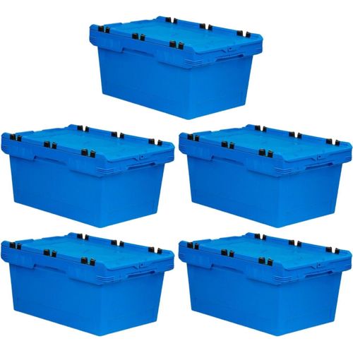 SparSet 5x Conical Mehrweg-Stapelbehälter mit Krokodildeckel Blau | HxBxT 29,9x41x61cm | 47 Liter | Lagerbox Eurobox Transportbox Transportbehälter Stapelbehälter