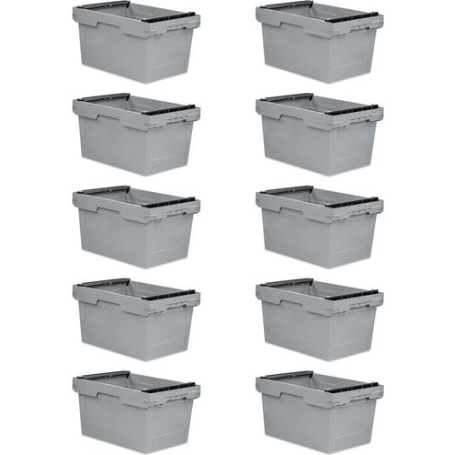 SparSet 10x Conical Mehrweg-Stapelbehälter mit Stapelbügel Grau | HxBxT 32,3x40x60cm | 58 Liter | Lagerbox Eurobox Transportbox Transportbehälter Stapelbehälter