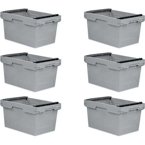 SuperSparSet 6x Conical Mehrweg-Stapelbehälter mit Stapelbügel Grau | HxBxT 32,3x40x60cm | 58 Liter | Lagerbox Eurobox Transportbox Transportbehälter Stapelbehälter