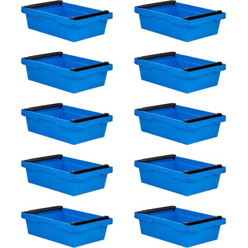 SuperSparSet 10x Conical Mehrweg-Stapelbehälter mit Stapelbügel Blau | HxBxT 17,3x40x60cm | 29 Liter | Lagerbox Eurobox Transportbox Transportbehälter Stapelbehälter