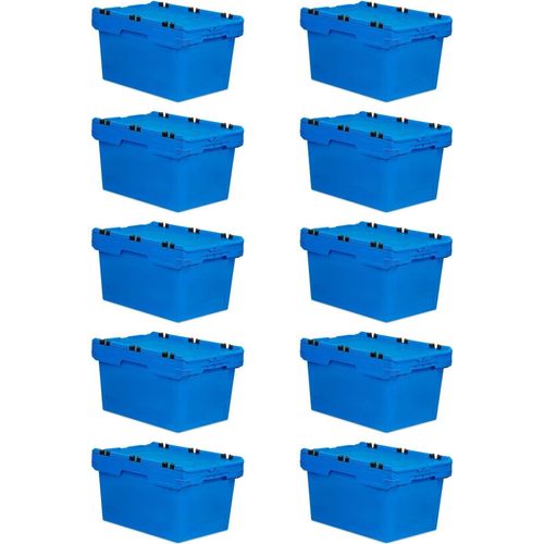 SparSet 10x Conical Mehrweg-Stapelbehälter mit Krokodildeckel Blau | HxBxT 34,9x41x61cm | 58 Liter | Lagerbox Eurobox Transportbox Transportbehälter Stapelbehälter