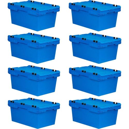 SuperSparSet 8x Conical Mehrweg-Stapelbehälter mit Krokodildeckel Blau | HxBxT 29,9x41x61cm | 47 Liter | Lagerbox Eurobox Transportbox Transportbehälter Stapelbehälter