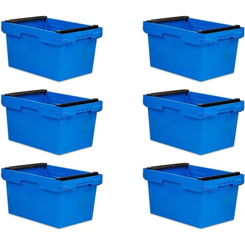 SuperSparSet 6x Conical Mehrweg-Stapelbehälter mit Stapelbügel Blau | HxBxT 32,3x40x60cm | 58 Liter | Lagerbox Eurobox Transportbox Transportbehälter Stapelbehälter