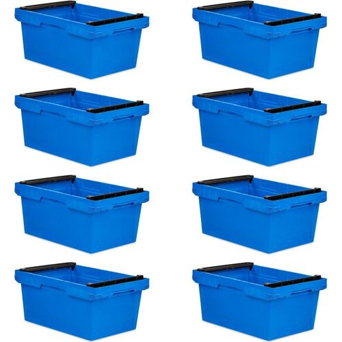 SuperSparSet 8x Conical Mehrweg-Stapelbehälter mit Stapelbügel Blau | HxBxT 27,3x40x60cm | 47 Liter | Lagerbox Eurobox Transportbox Transportbehälter Stapelbehälter