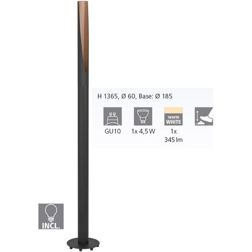 Stehleuchte BARBOTTO Stahl, Holz schwarz, braun GU10 1X4,5W H:136.5cm Ø6cm mit Fußtrittschalter