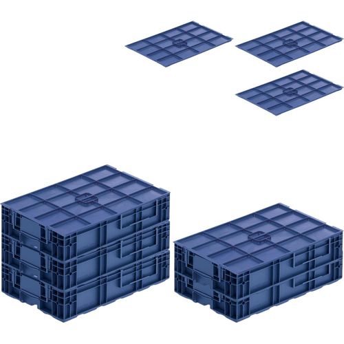 SparSet 5x VDA KLT Kleinladungsträger mit Verbundboden & Auflagedeckel | HxBxT 14,7x40x60cm | 22 Liter | KLT, Transportbox, Transportbehälter, Stapelbehälter