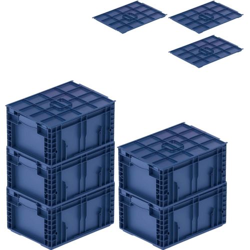 SparSet 5x VDA KLT Kleinladungsträger mit Verbundboden & Auflagedeckel | HxBxT 21,3x30x40cm | 16,2 Liter | KLT, Transportbox, Transportbehälter, Stapelbehälter