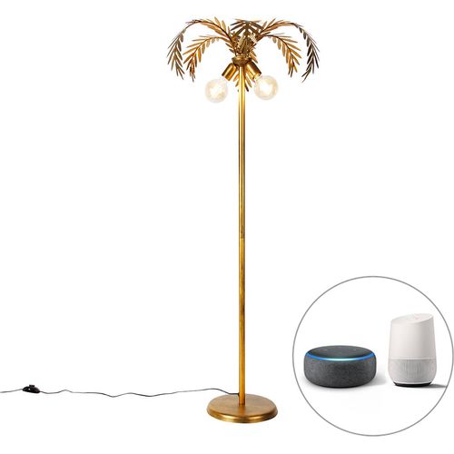QAZQA - Retro Smarte Stehlampe Gold I Messing 2-flammig inkl. Wifi G95 - Botanica I Wohnzimmer I Schlafzimmer - Stahl Länglich - LED geeignet E27