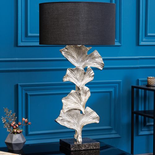 riess-ambiente Design Tischlampe GINKGO 70cm schwarz Stoffschirm silber Metall Marmor-Fuß Tischleuchte Lampe