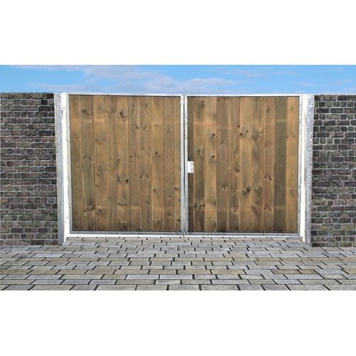 Einfahrtstor Ss Tor Verzinkt mit Pfosten & Holzfüllung 2-flügelig 200cm x 160cm