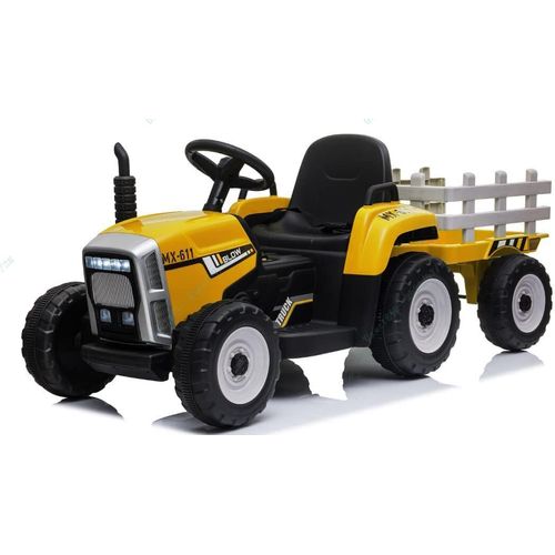 Traktor mit Abnehmbarem Anhänger, Kindertraktor mit LED-Licht & Musik & Fernbedienung, Trettraktor mit max. Tragfähigkeit von 30 kg, Aufsitztraktor für Kinder ab 3 Jahren (Gelb)
