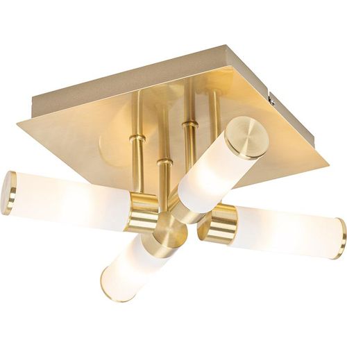 QAZQA - Moderne Bad I Badezimmer-Außen Deckenleuchte I Deckenlampe I Lampe I Leuchte Messing 4-flammig IP4-flammig4-flammig - Bath I Außenbeleuchtung - Stahl Quadratisch - LED geeignet G9