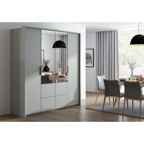 Kleiderschrank Wieden mit Spiegel 208 cm, Garderobeschrank Schlafzimmer; Wohnzimmerschrank; Korpus Schrank Farbe: Platinium; Farbe der Schrankfront: Platinium