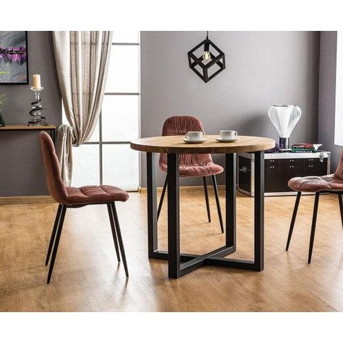 runder Esstisch Küchentisch Rolf 90x90x78cm Eiche Massiv schwarz