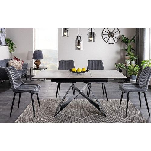 Esstisch Konferenztisch Westin SC 120-160x80x76cm Marmor weiß schwarz ausziehbar