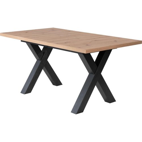 Esstisch - Asteiche Nachbildung - Schwarzstahl Nachbildung - 160 x 90 cm - ausziehbar