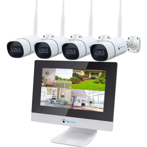LUVISION Dual WLAN Funk Kamera Set Überwachungssystem mit Monitor Cloud 4 bis 8 IP Kameras & App