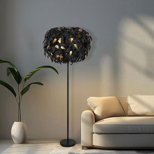 Stehlampe, Blattdesign, Metall, schwarz gold, H 180 cm