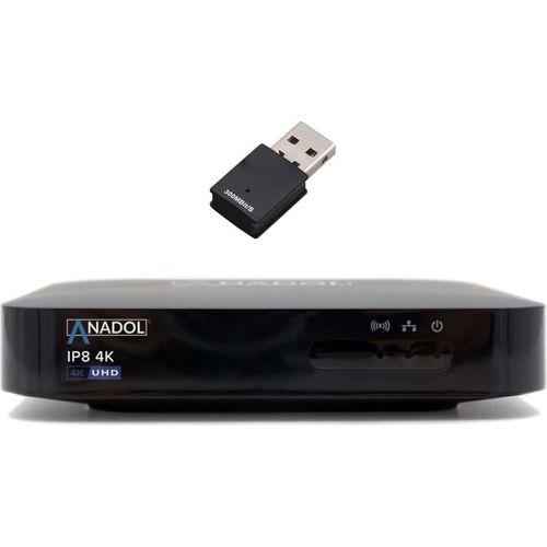 Anadol IP8 4K UHD IP-Receiver mit 300 MBit/s WLAN Stick (Linux E2 + Define OS, Mediaplayer, schwarz)