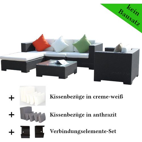 Poly Rattan Gartenmöbel Georgia schwarz Alu Garnitur Lounge Garten Sitzgruppe Gartenset