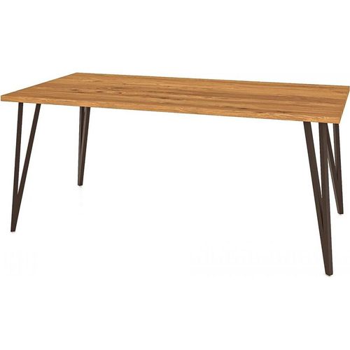 Esstisch Rolo aus Wildeiche massiv 100x160x76 cm mit schwarzen Metallbeinen