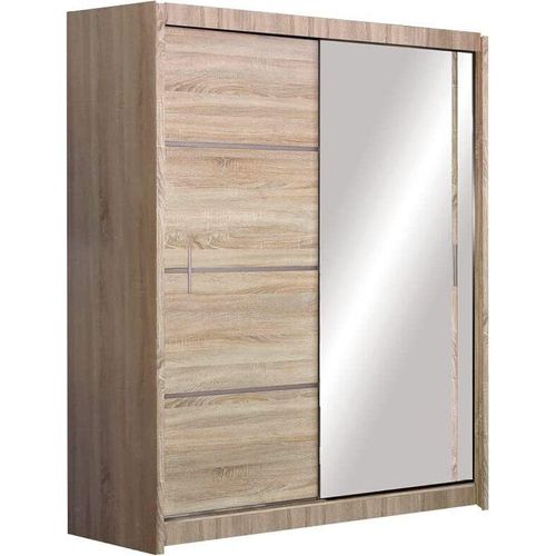Kleiderschrank Vista mit Spiegel 150 cm, Schwebetürenschrank, Garderobeschrank Schlafzimmer; Wohnzimmerschrank; Korpus Schrank Farbe: Sonoma; Farbe der Schrankfront: Sonoma