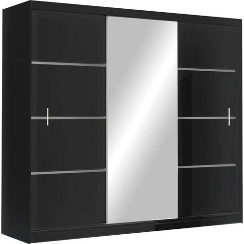 Kleiderschrank Vista mit Spiegel 250 cm, Schwebetürenschrank, Garderobeschrank Schlafzimmer; Wohnzimmerschrank; Korpus Schrank Farbe: Schwarz; Farbe der Schrankfront: Schwarz