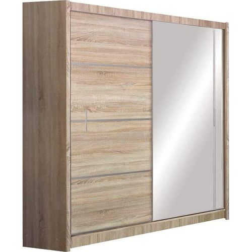 Kleiderschrank Vista mit Spiegel 180 cm, Schwebetürenschrank, Garderobeschrank Schlafzimmer; Wohnzimmerschrank; Korpus Schrank Farbe: Sonoma; Farbe der Schrankfront: Sonoma