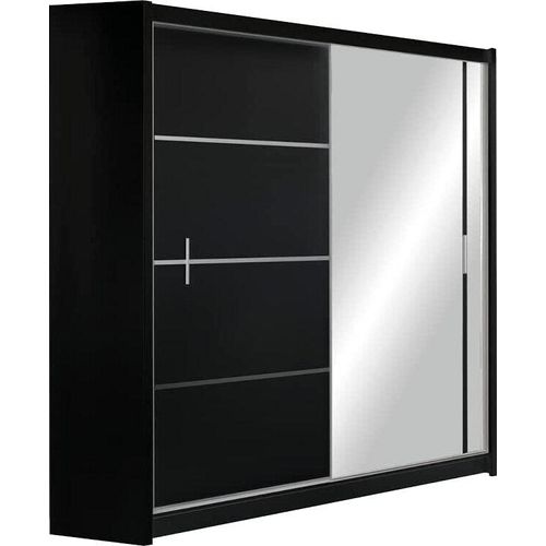 Kleiderschrank Vista mit Spiegel 180 cm, Schwebetürenschrank, Garderobeschrank Schlafzimmer; Wohnzimmerschrank; Korpus Schrank Farbe: Schwarz; Farbe der Schrankfront: Schwarz