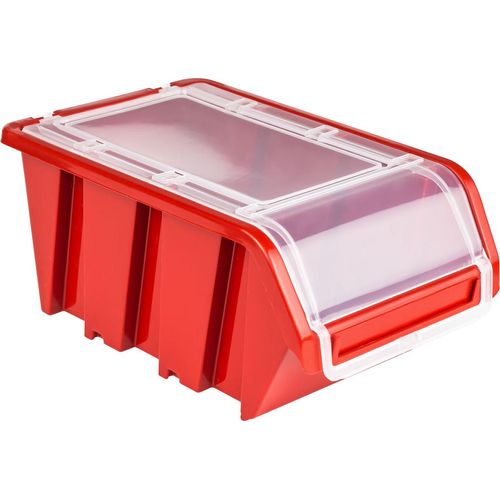 100 x Stapelbox Kunststoff Lagerboxen Stapelbar Stapelkiste Sortierbox Box mit Deckel 100x155x70 rot
