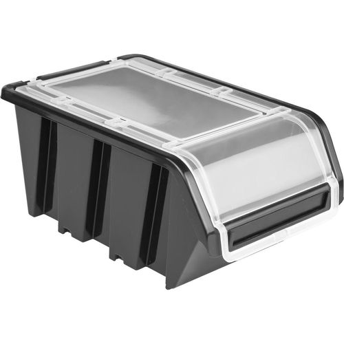 100 x Stapelbox Kunststoff Lagerboxen Stapelbar Stapelkiste Sortierbox Box mit Deckel 160x230x120 schwarz