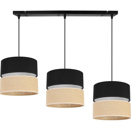 Light-Home Juta Hängelampe - Metall mit Lampenschirm aus Stoff - E27 - Klassisch 3-Flammig 20 cm - Schwarz Basis und Jute und Schwarz